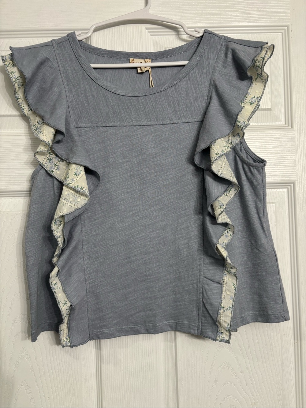 Hem & Thread Light Blue Ruffle Trim Sleeveless Top
